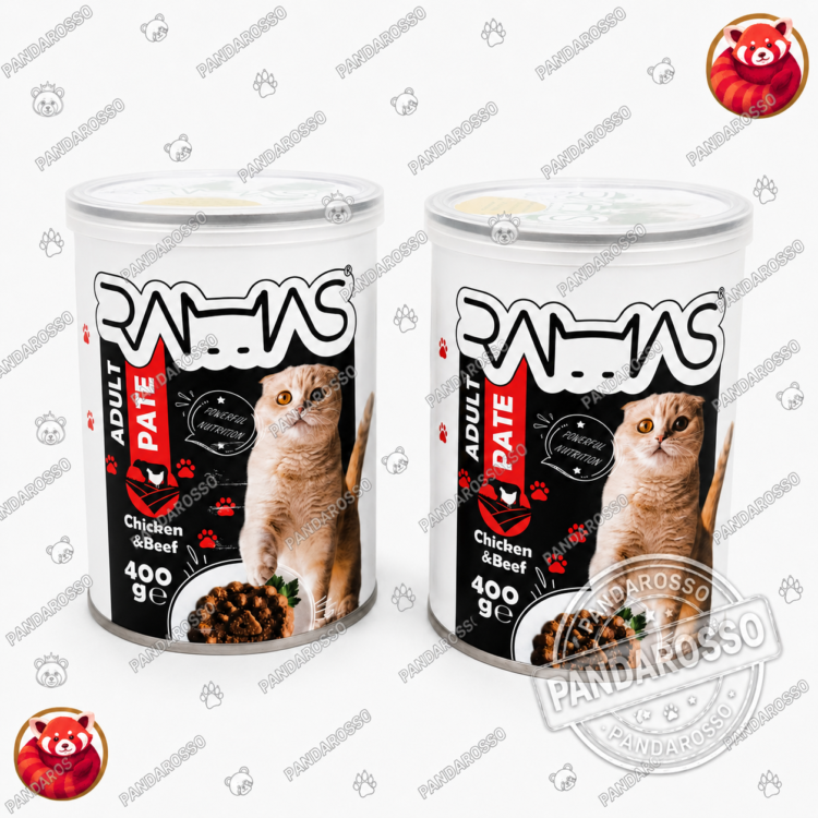 کنسرو گربه راماس مدل PATE طعم مرغ و گوشت وزن 400 گرم