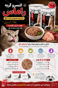 خرید کنسرو گربه راماس پته مرغ و گوشت ۴۰۰ گرم؛ غذای تر خوش‌خوراک برای گربه بالغ